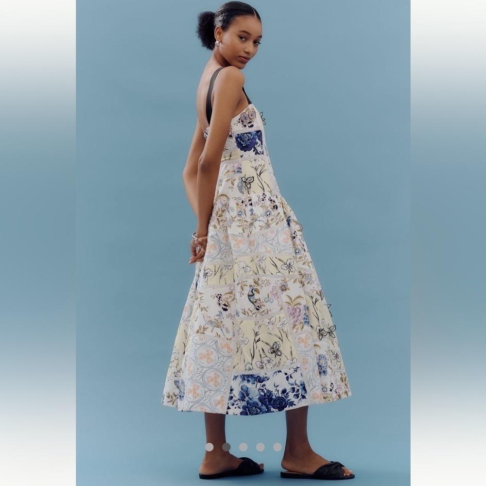 🎉SUPER RARE🎉 Anthropologie NWT Maeve 3D Cotton Square-Neck Tile Printed Dress S - Picture 4 of 13
